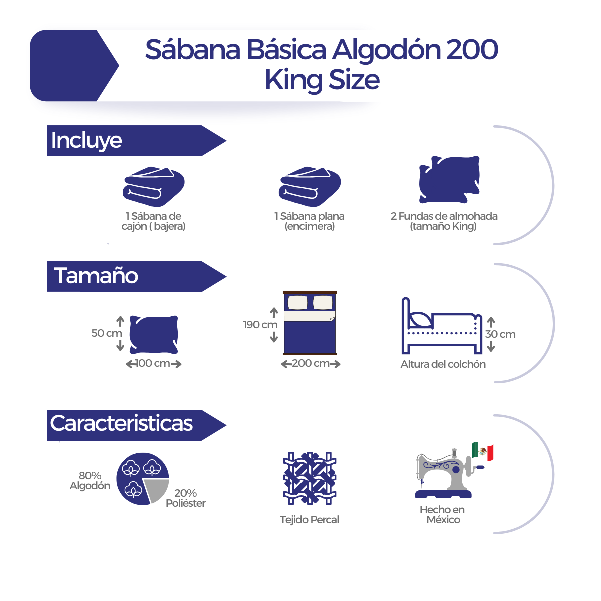 Juego de Sábanas Básica Algodón Percal 200 Estampado -Tamaño y color a elegir