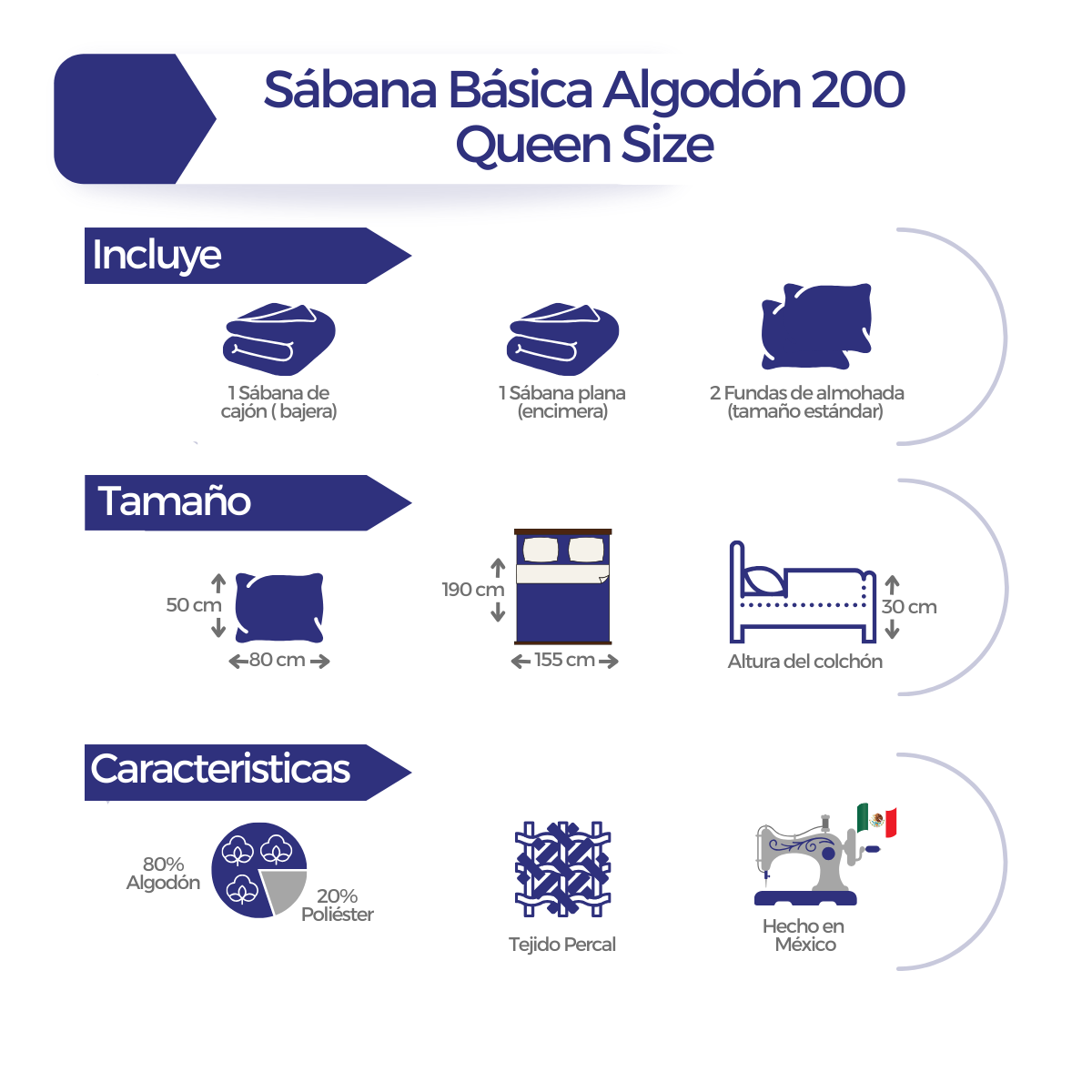 Juego de Sábanas Básica Algodón Percal 200 -Tamaño y color a elegir
