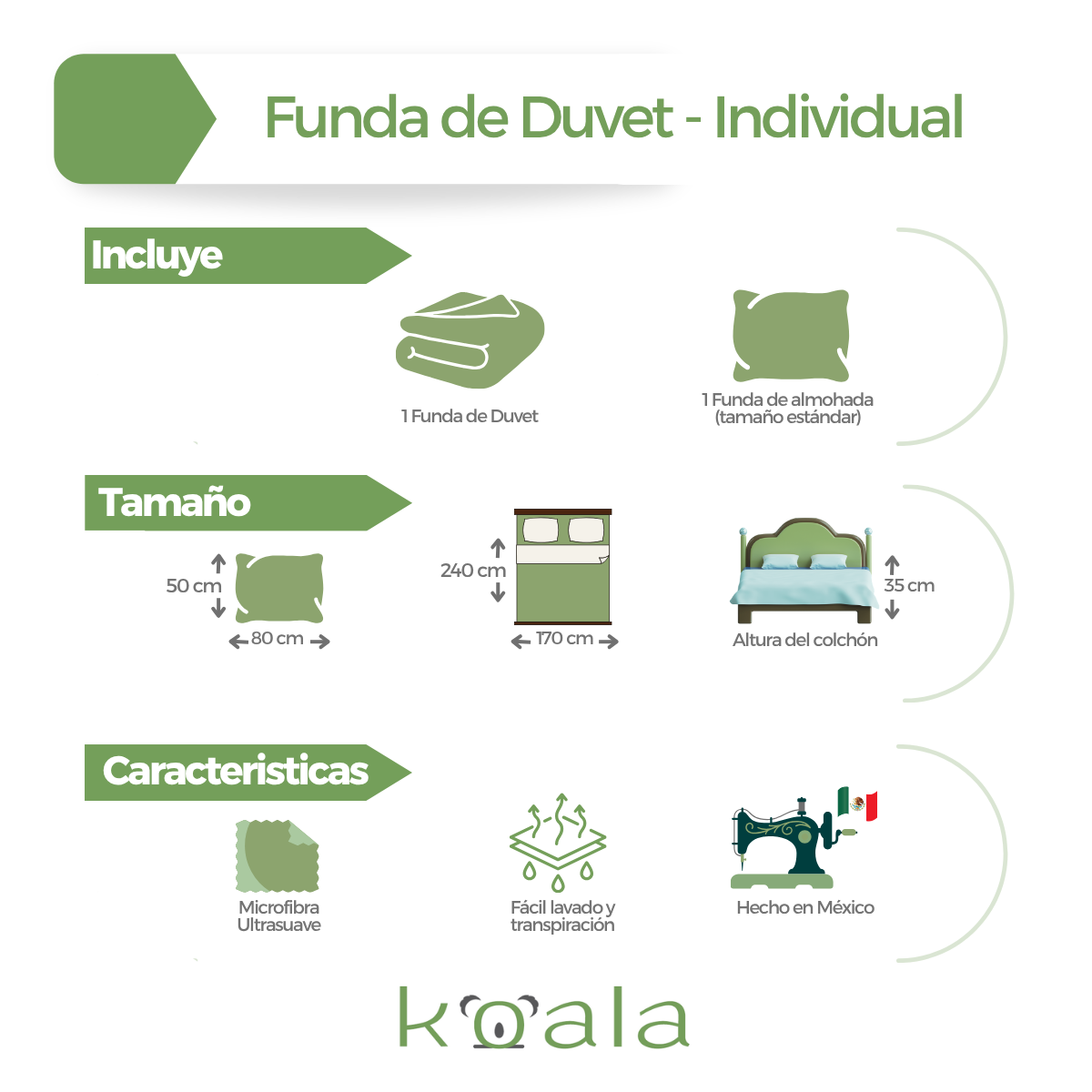 Juego de Fundas de Duvet Koala- Microfibra Ultra Suave - Tamaño y Color a Elegir