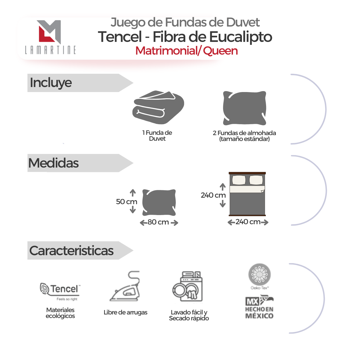 Juego de Fundas de Duvet Tencel - Fibra de Eucalipto Ultra-fresco y Ultra-suave - Tamaño y Color a Elegir