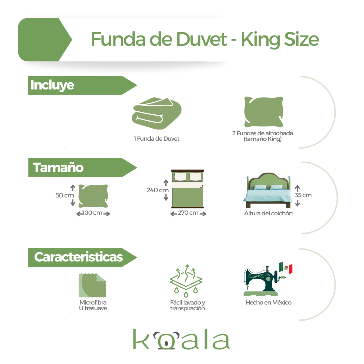 Juego de Fundas de Duvet Koala- Microfibra Ultra Suave - Tamaño y Color a Elegir