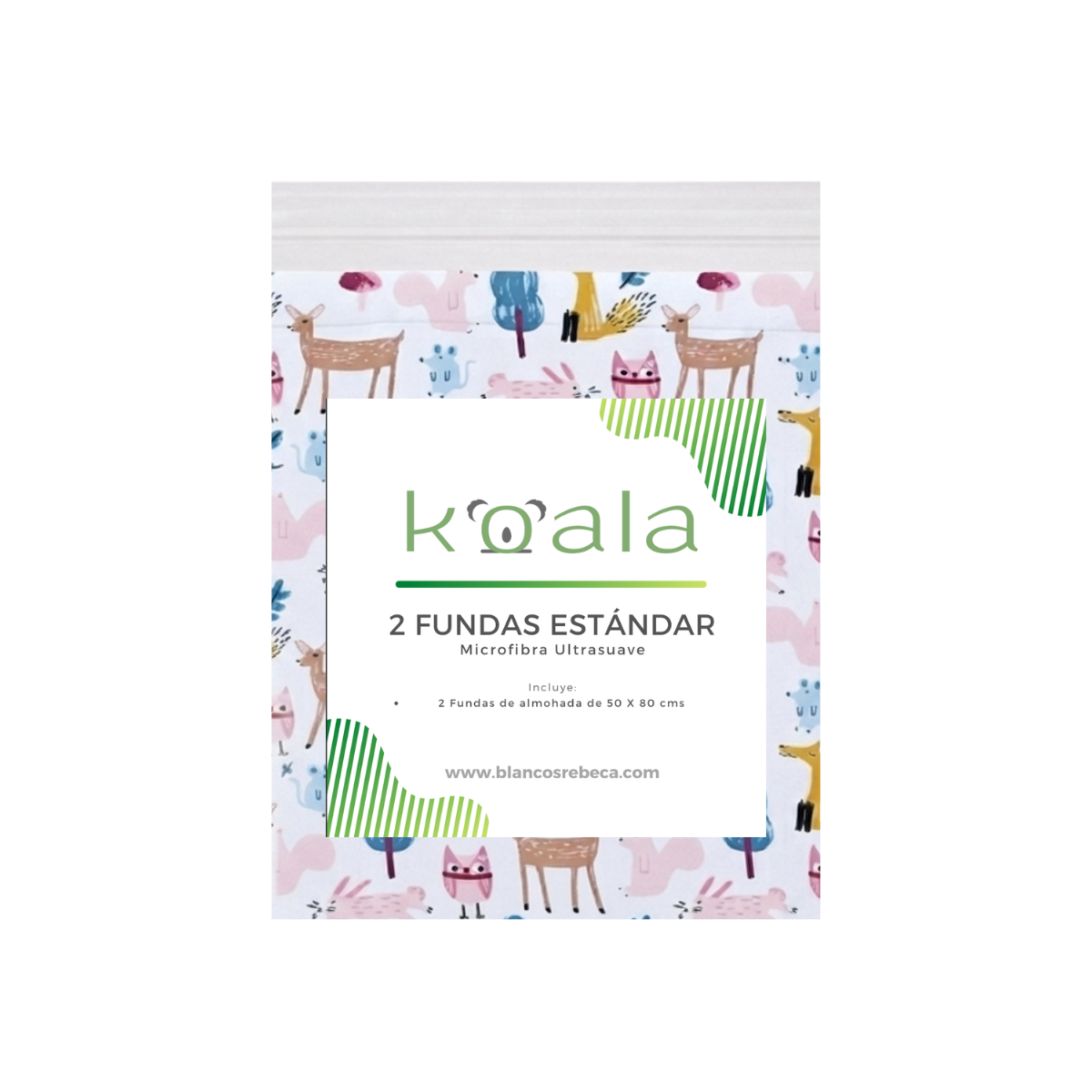 Par de Fundas de Almohada Koala Tamaño Estándar Estampada -Color a Elegir