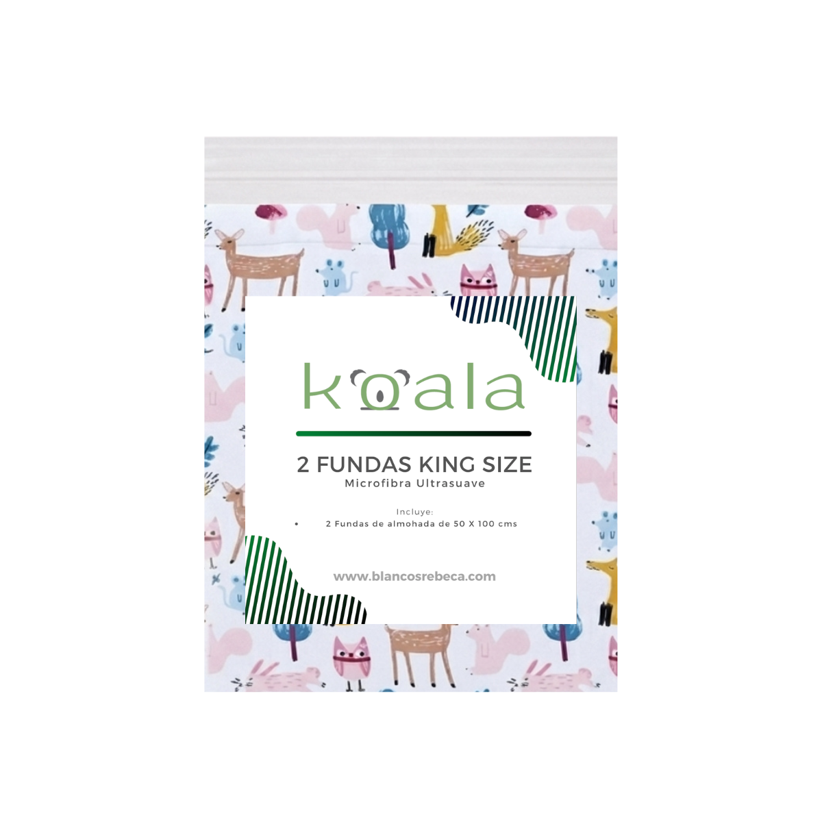 Par de Fundas de Almohada Koala Tamaño King Size Estampada -Color a Elegir