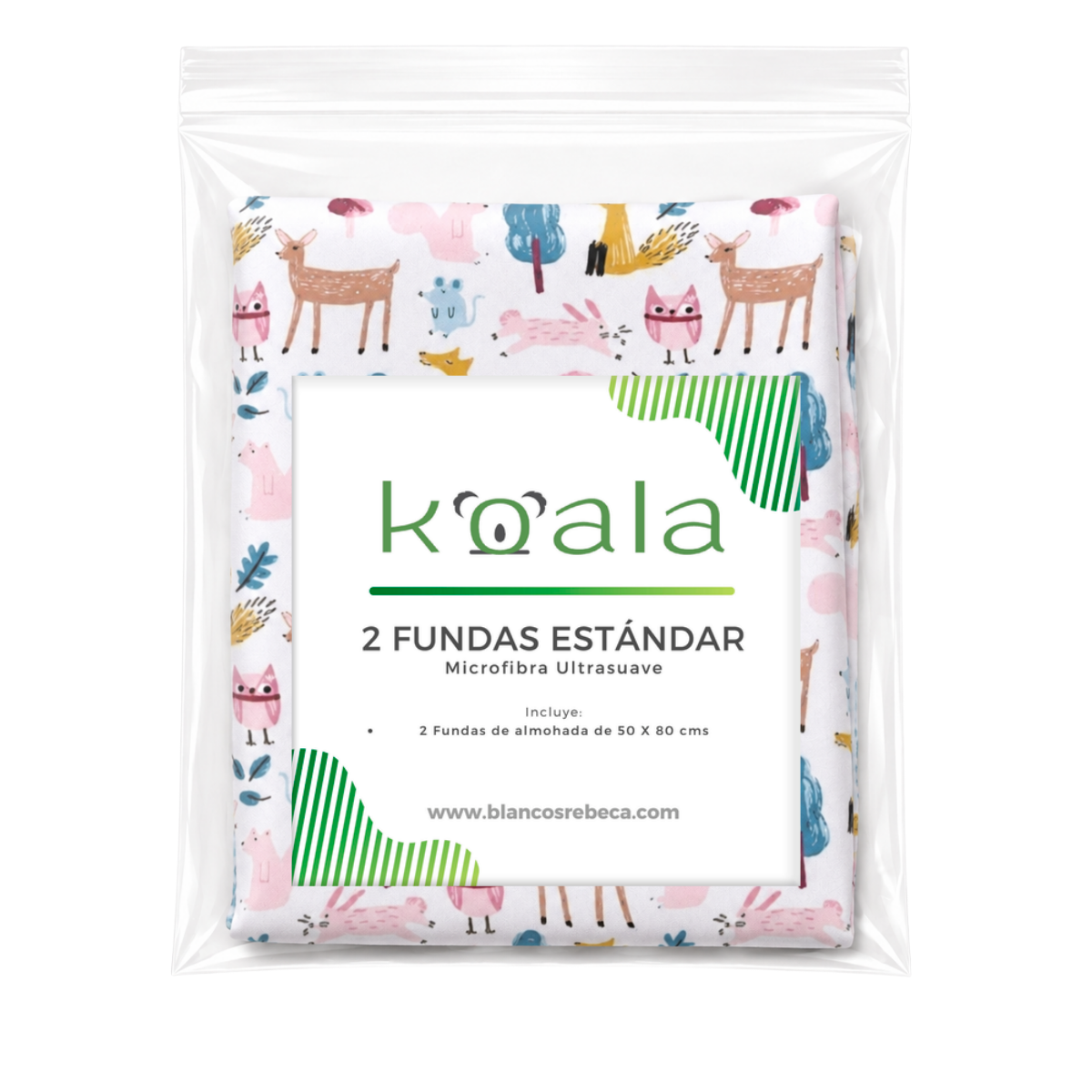 Par de Fundas de Almohada Koala Estampada -Color y tamaño a Elegir