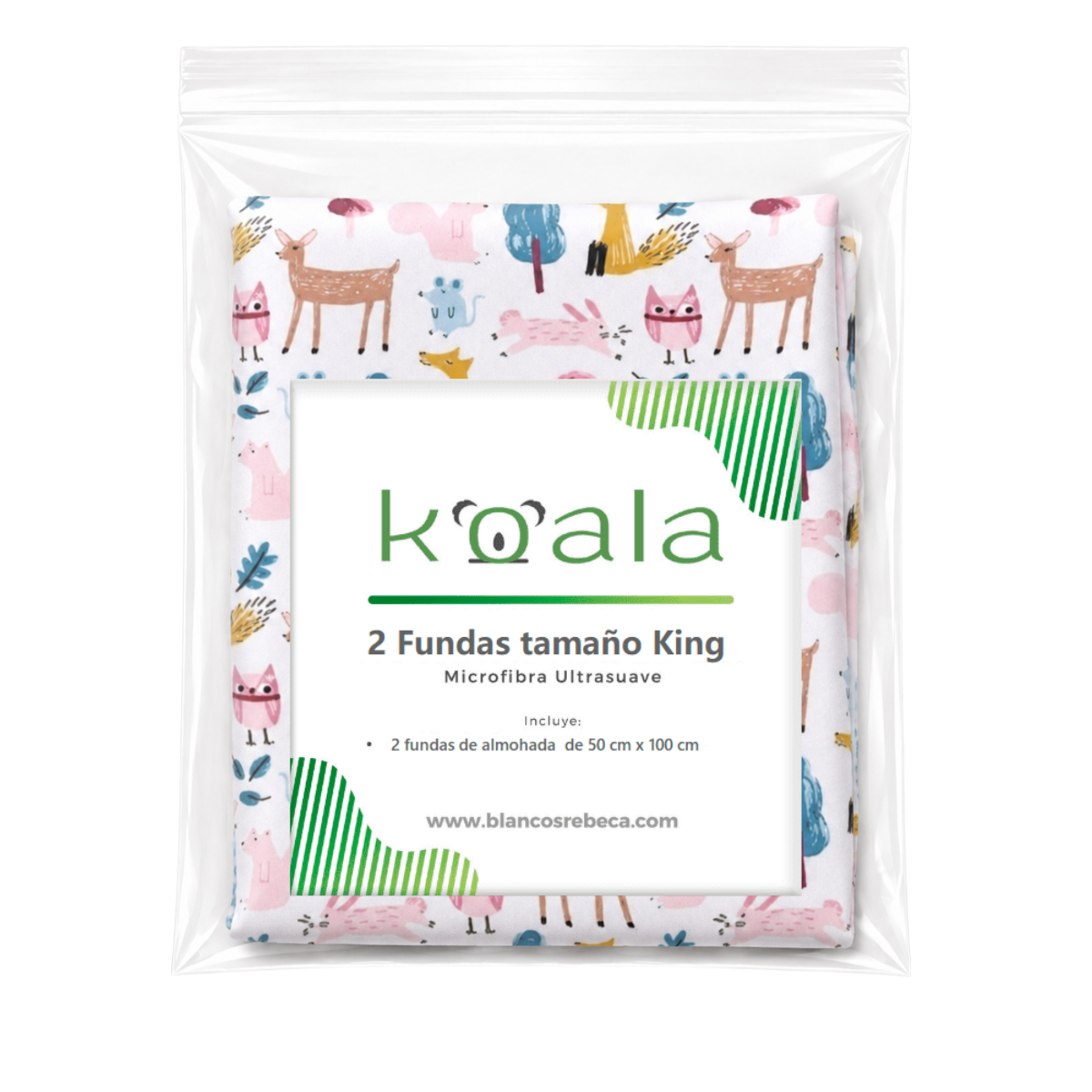 Par de Fundas de Almohada Koala Estampada -Color y tamaño a Elegir