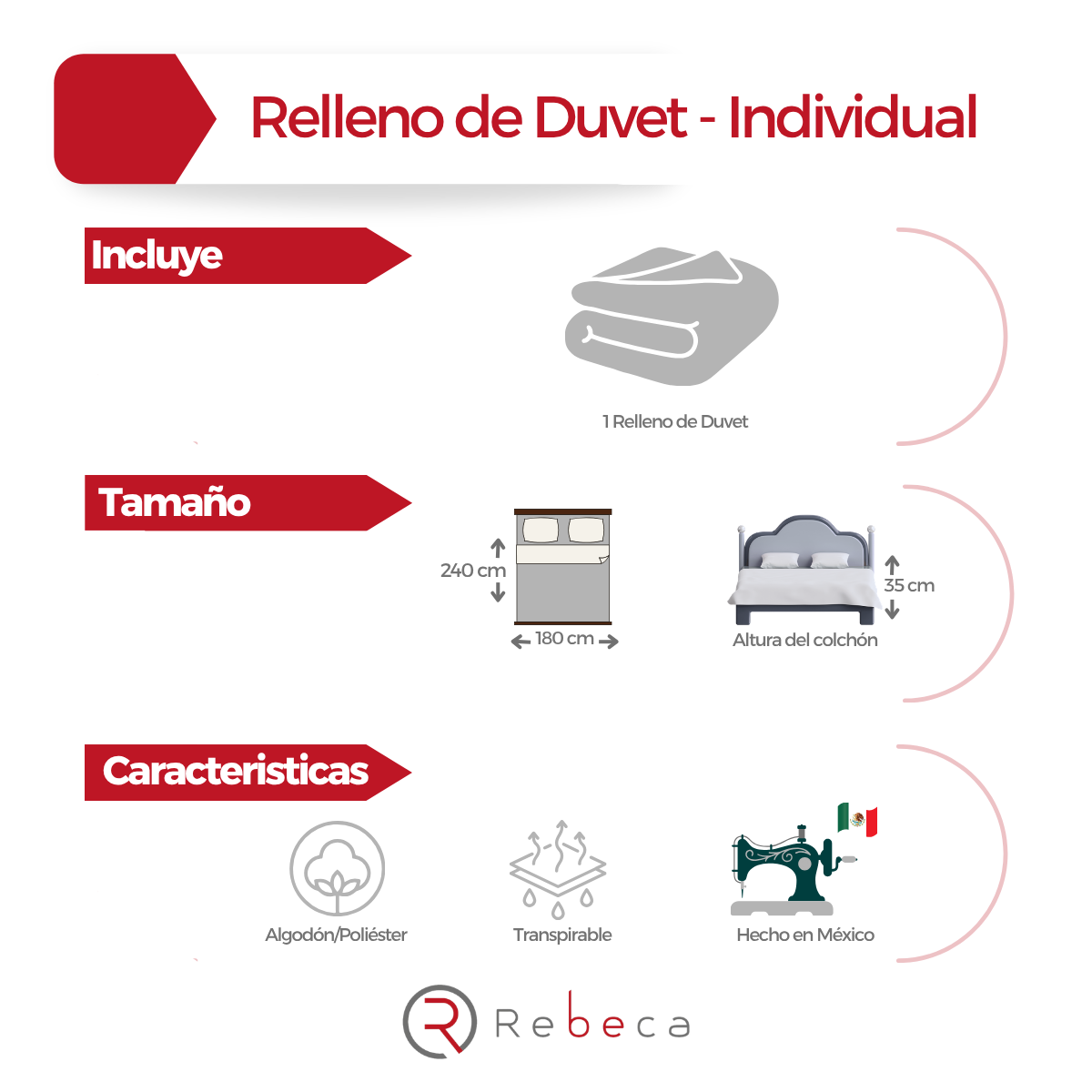 Relleno Duvet 4 Estaciones - Edredón Nórdico - Algodón - Rebeca - Tamaño a Elegir