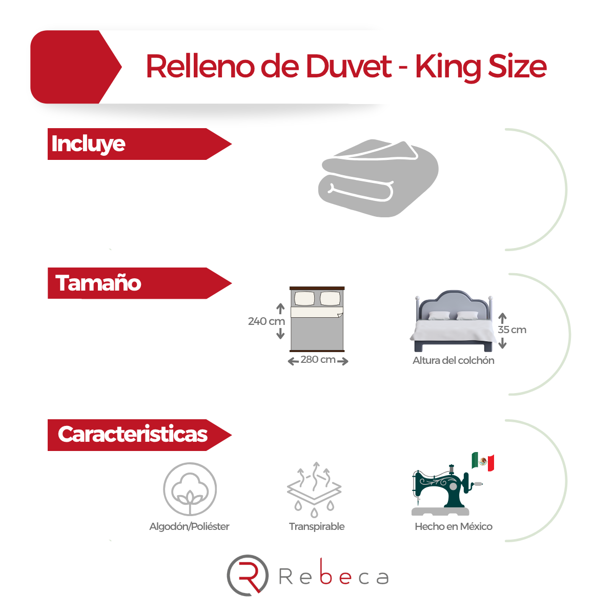 Relleno Duvet 4 Estaciones - Edredón Nórdico - Algodón - Rebeca - Tamaño a Elegir