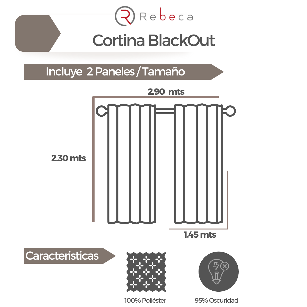 Cortina Blackout Rebeca - 2 Paneles -  2 Tamaños disponibles