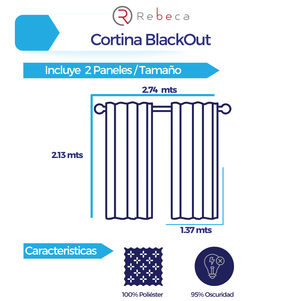 Cortina Blackout Rebeca - 2 Paneles -  2 Tamaños disponibles